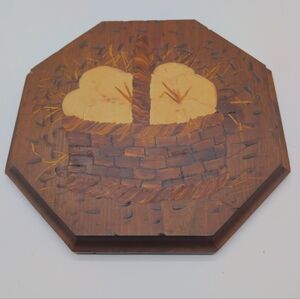 Octogon Wooden Wall Art with Bread Basket Design Cool Vintage Backing Paper